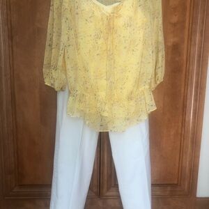 Moda /button fly pants by VS ,  Yellow sheer Blouse /tank. Will sell separately